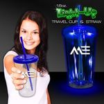 Buy Travel Cup Imprinted Light Up Blue With Lid And Straw
