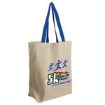 Cotton Grocery Brunch Tote - Digital - Natural With Blue Handle