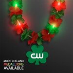LED Christmas Hawaiian Lei Party Necklace w/ Shamrock Medallion -  