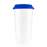 16 oz  White Ceramic Cup with Colored Silicone Lid - Blue