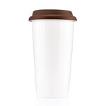 16 oz  White Ceramic Cup with Colored Silicone Lid - Brown