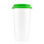 16 oz  White Ceramic Cup with Colored Silicone Lid - Green