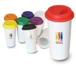 Buy 16 oz  White Ceramic Cup with Colored Silicone Lid