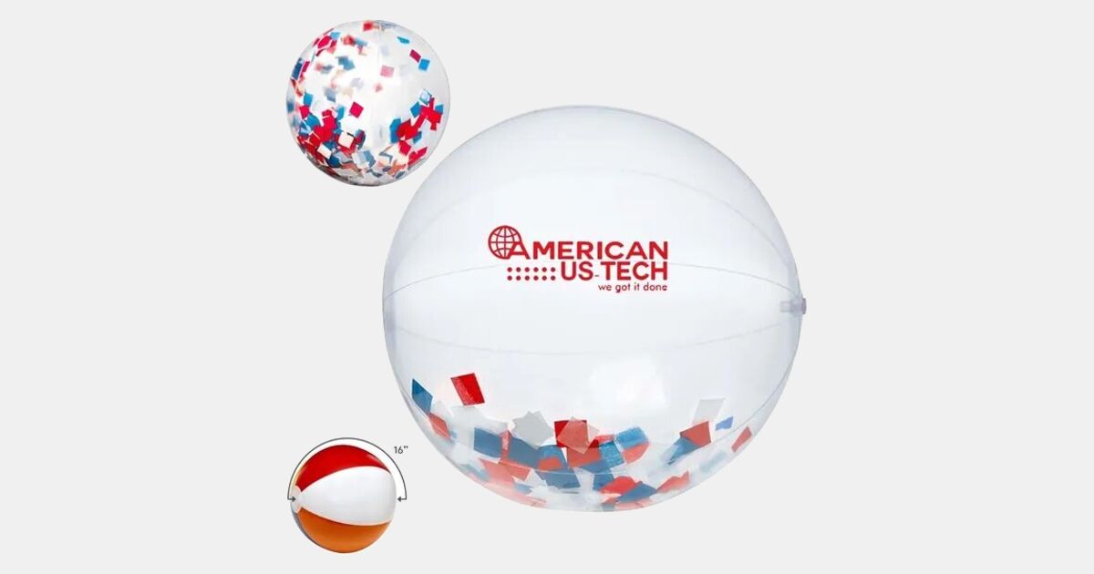 Custom Imprinted Red White and Blue Confetti Beach Ball 16 with your logo ImprintLogo