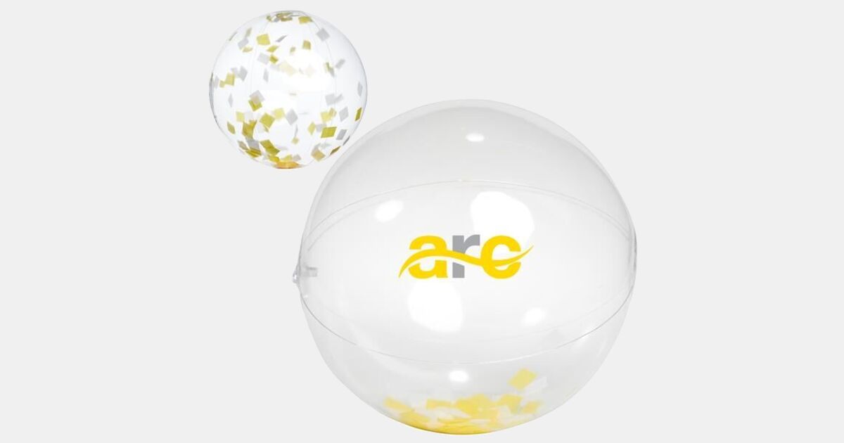 16" Yellow and White Confetti Filled Round Clear Beach Ball with your