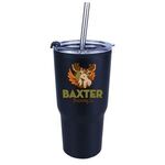 20 oz. Ares Tumbler with Stainless Straw/Flip Top Lid, Full - Black