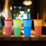 24 oz color changing tumbler with lid and straw -  