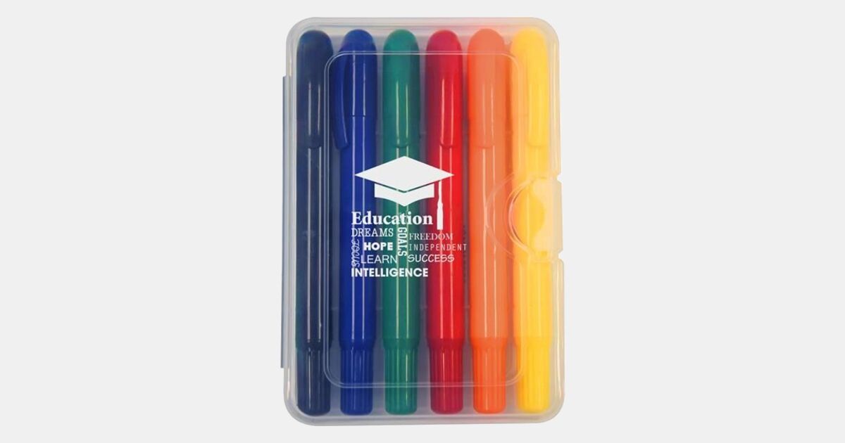 Retractable Crayons Rochle 6-Piece Retractable Crayons In Case with your logo | ImprintLogo.com