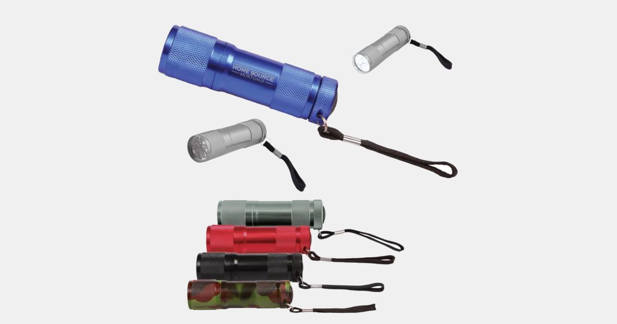 Flashlight Customization Kit Sample Flashlight Custom Imprinted 9 LED Metal Flashlight | ImprintLogo.com