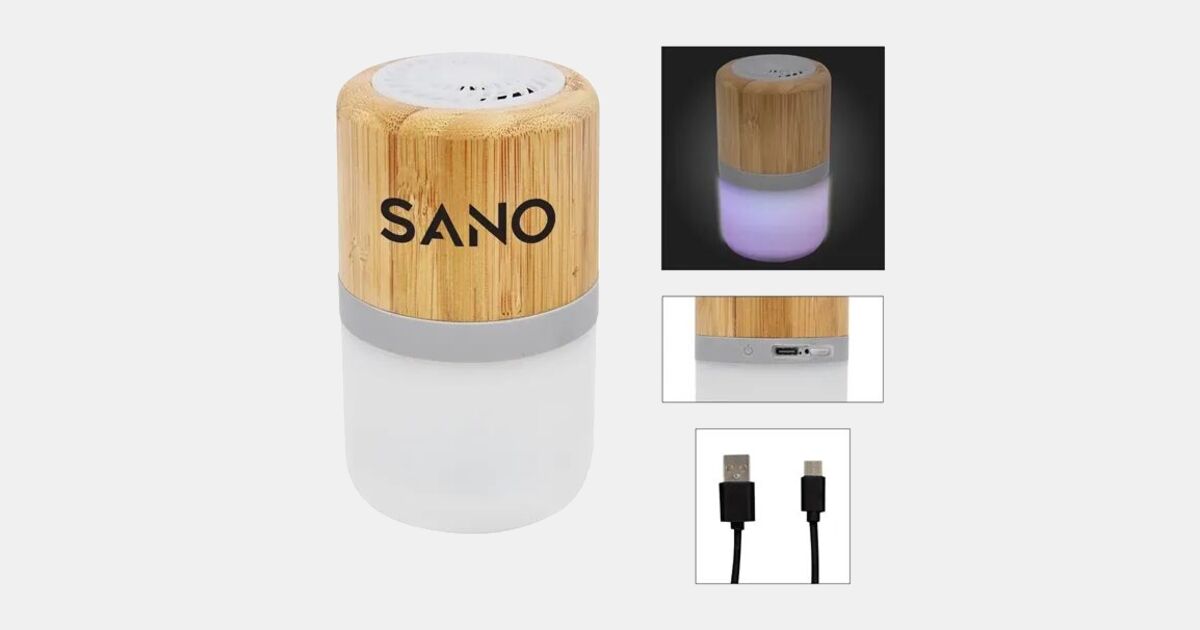 Custom Printed Bamboo Wireless Light Up Speaker 2.0 with your logo ...