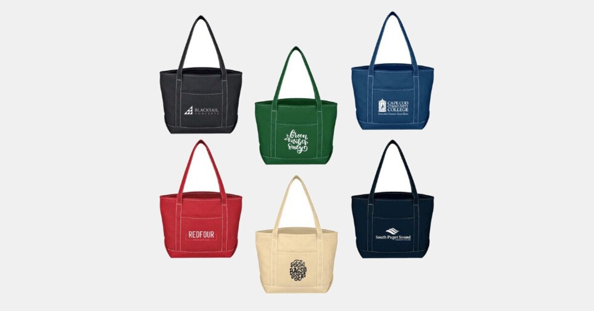 Custom Printed Cotton Canvas Boat Tote Bag with your logo | ImprintLogo.com