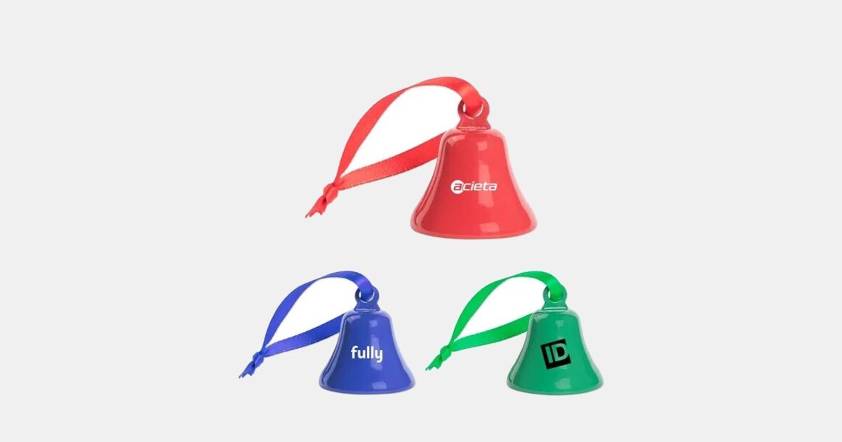 Custom Printed Ornament Bell with Ribbon with your logo | ImprintLogo.com