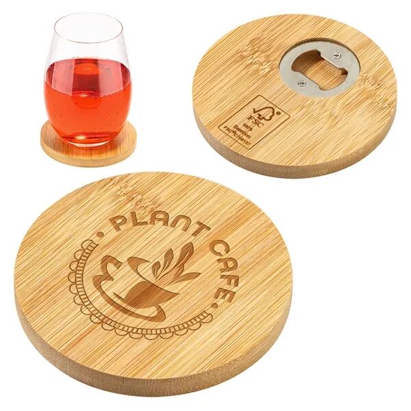 Main Product Image for Custom Printed FSC(R) Bamboo Coaster with Bottle Opener