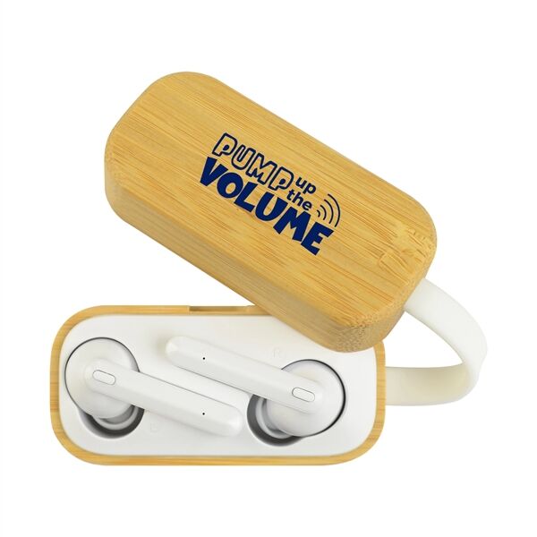 Main Product Image for Custom ImprintedTruly Wireless Earbuds with Bamboo Charging Case