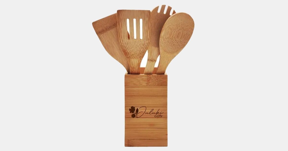 Bamboo Box with 4 Cooking Utensils with your logo | ImprintLogo.com