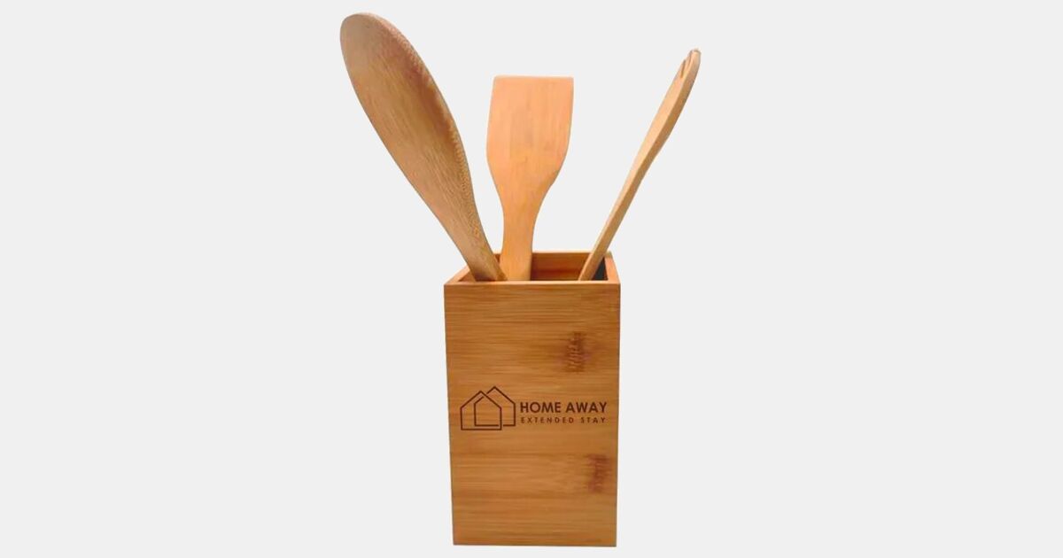 Custom Printed Bamboo Box with 3 Cooking Utensils with your logo ...