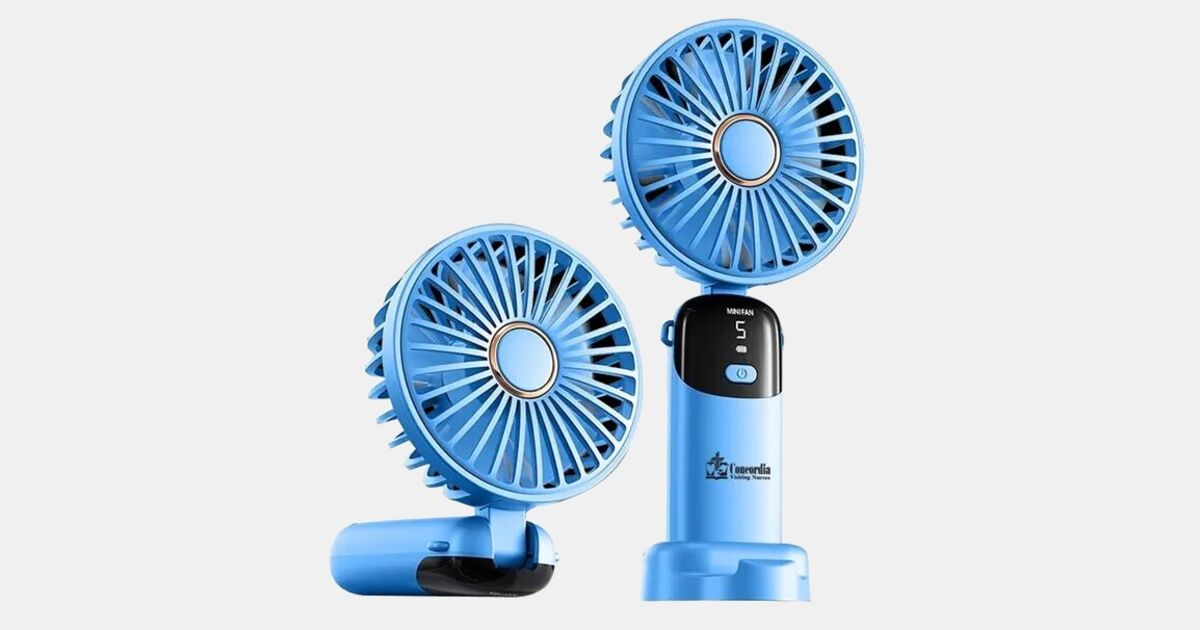 Custom Handheld Foldable 1200 mAh Fan with LED Display & Base with your ...