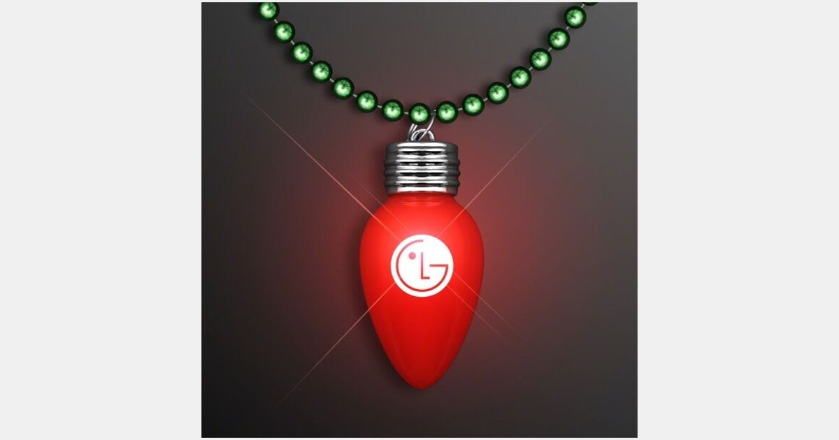 Custom Printed Blinking Red Bulb Christmas Charm on Green Beads with ...