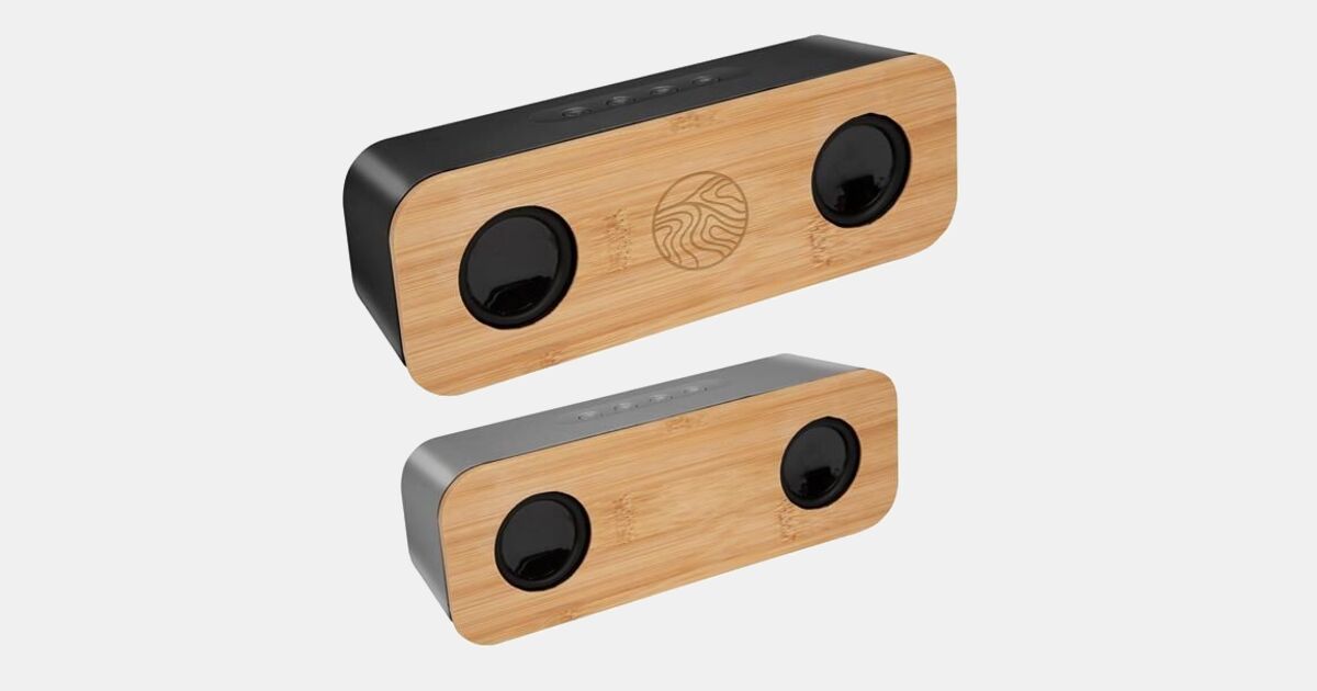 Chrome & Bamboo Wireless Speaker with your logo | ImprintLogo.com