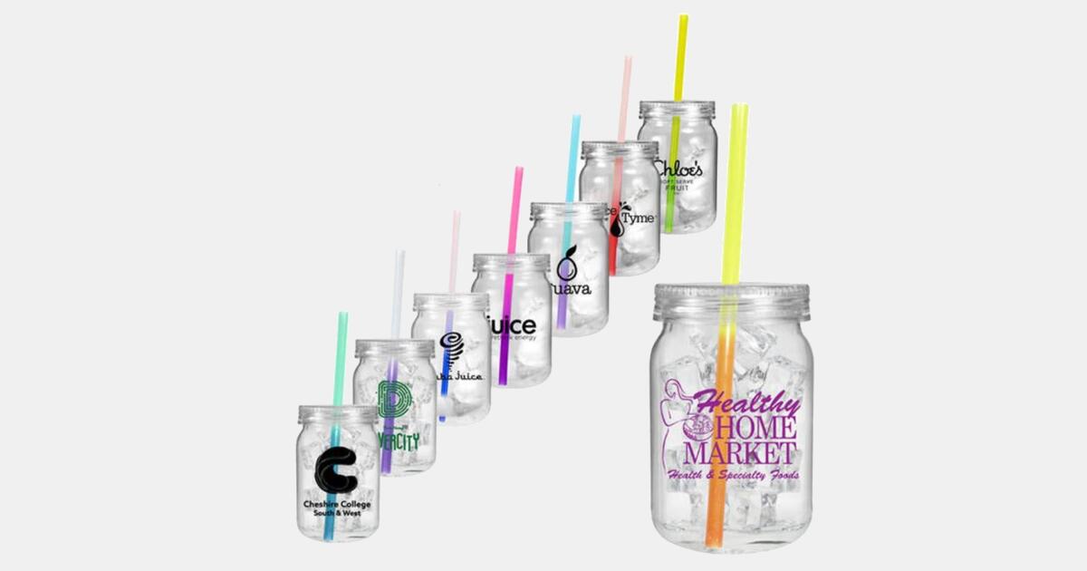 Custom Imprint Mason Jar with Color Changing Straw and Lid 24 oz