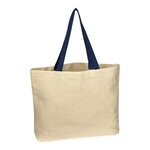 Custom Imprinted Natural Cotton Canvas Tote Bag Full Color - White-navy Blue