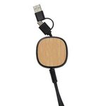 Custom Printed Dual Input 3-in-1 Bamboo Retractable Cable - Black
