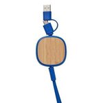 Custom Printed Dual Input 3-in-1 Bamboo Retractable Cable - Blue