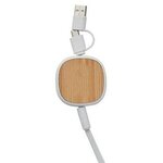 Custom Printed Dual Input 3-in-1 Bamboo Retractable Cable - White