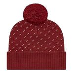 Diagonal Dash Knit Cap with Ribbed Cuff - Light Maroon