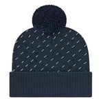 Diagonal Dash Knit Cap with Ribbed Cuff -  