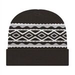 Diamond Pattern Knit Cap with Cuff - Black