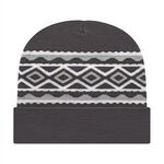 Diamond Pattern Knit Cap with Cuff - Iron Gray