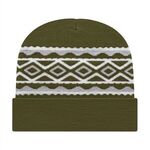 Diamond Pattern Knit Cap with Cuff - Olive