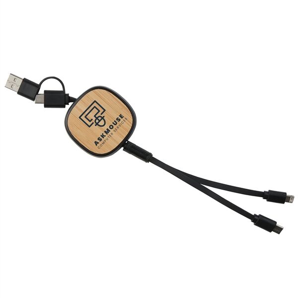 Main Product Image for Custom Printed Dual Input 3-in-1 Bamboo Retractable Cable