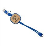 Dual Input 3-in-1 Bamboo Retractable Cable - Blue