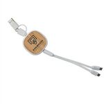Dual Input 3-in-1 Bamboo Retractable Cable - White