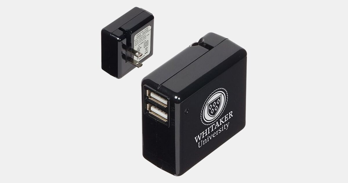 Custom Dual Port USB Adapter with Foldable Prongs with your logo