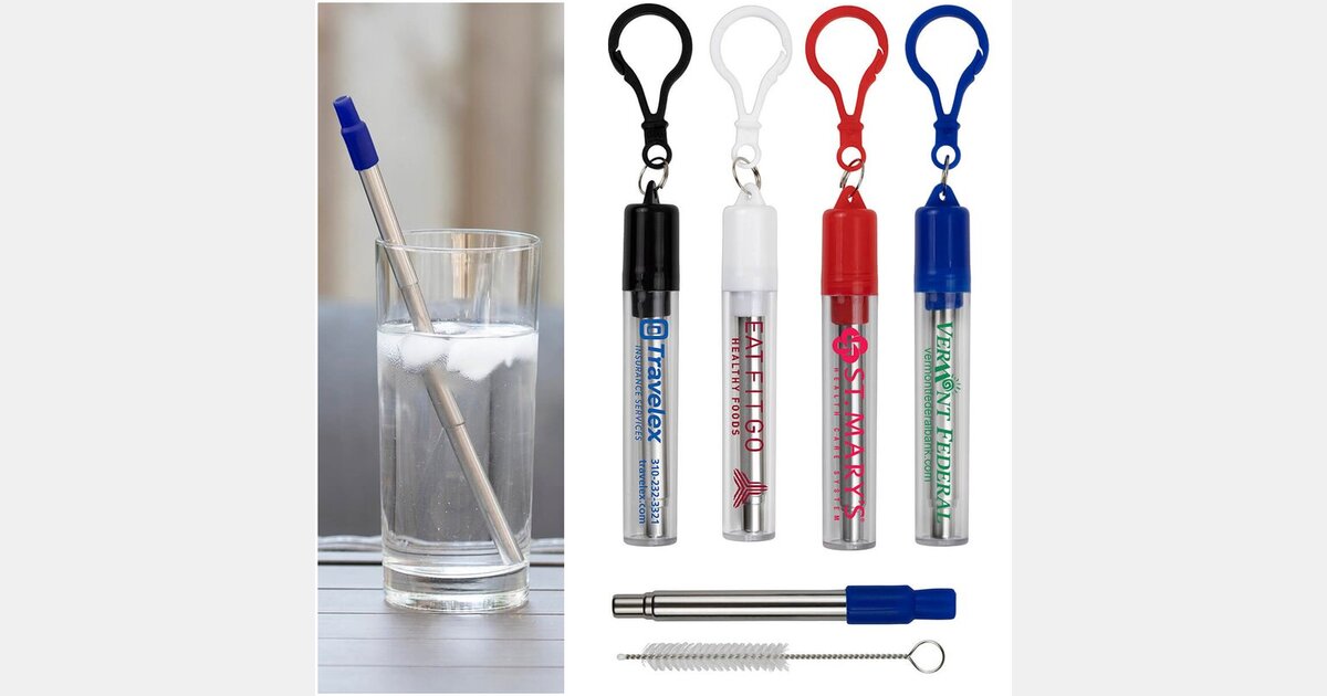 Eco-Collapsible Reusable Stainless Steel Straw with your logo ...