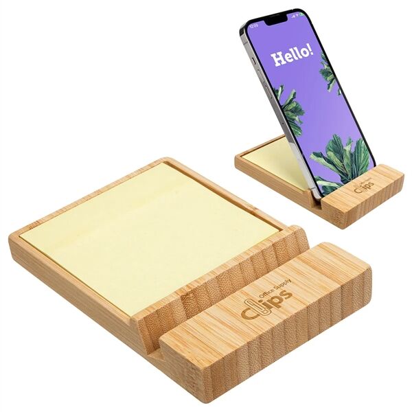 Main Product Image for Custom Printed FSC Bamboo Sticky Note Dispenser w/ Phone Holder