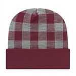 In Stock Plaid Knit Cap with Cuff - Heather/maroon