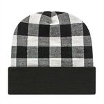 In Stock Plaid Knit Cap with Cuff - White/Black