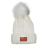 Leeman™ Knit Beanie with Fur Pom Pom - Cream