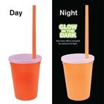 Nite Glow Stadium Cup/Straw/Lid Set 12 oz. - Neon Orange