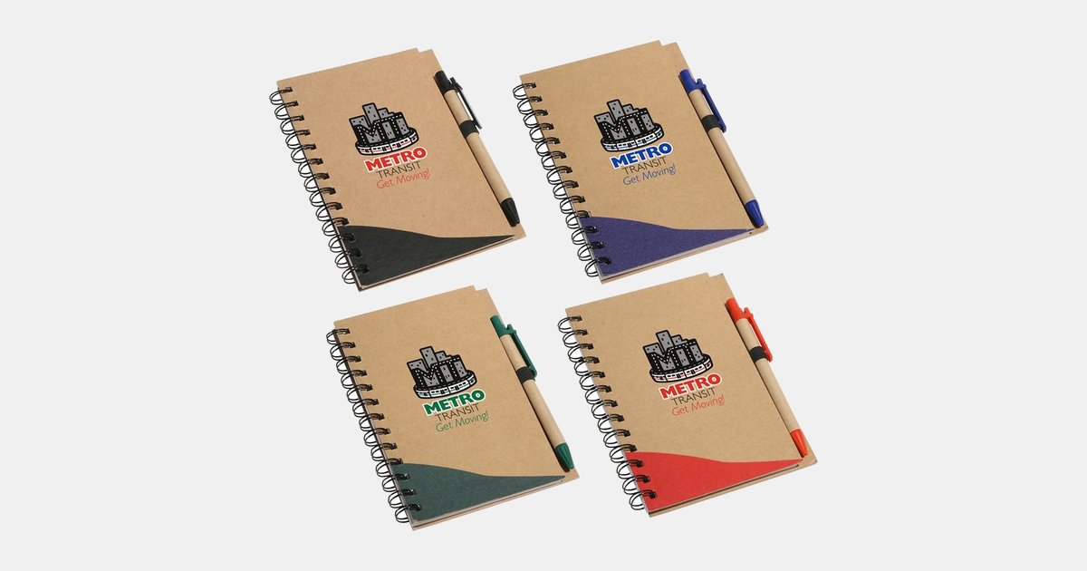 Custom Printed Recycle Write Notebook & Pen with your logo
