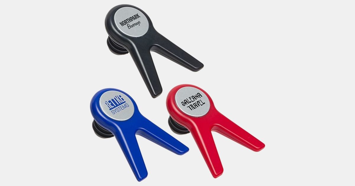 Custom Roll-Block Wine Stand & Stopper with your logo | ImprintLogo.com