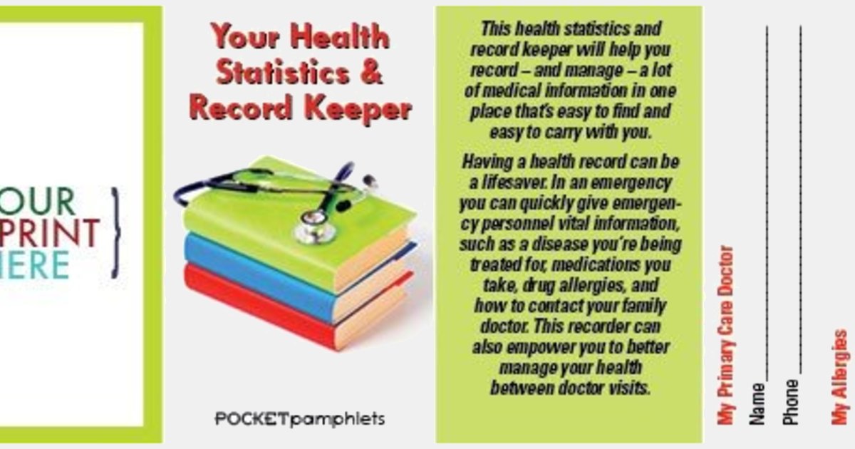 Your Health Statistics Record Keeper Pocket Pamphlet With Your Logo Imprintlogo Com